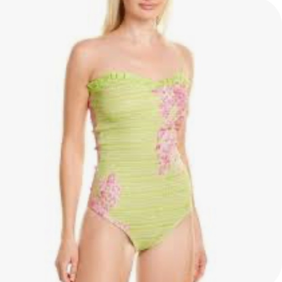 Rococo Sand Leia Bodysuit - Stretchy Smocked- green/pink - XS - Picture 1 of 11